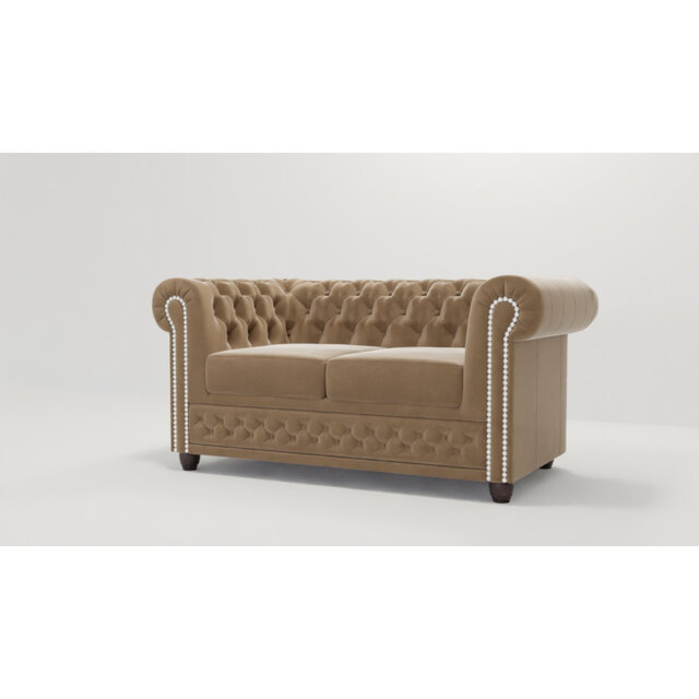 Chesterfield Hanna Sofa Set with Sleeping Function 3+2+1 Made of Velvet Fabric with Solid Wood Legs