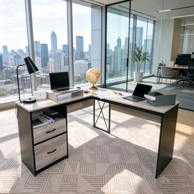 Adjustable L-Shaped Computer Desk