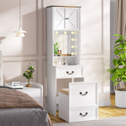 Dressing Table With Mirror And Hidden Chair