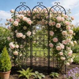 3-pack 220cmh Heavy Duty Expandable Metal Garden Trellis Rustic Arch Decor Outdoor Ground Stake For Climbing Plants Vine Fence Support