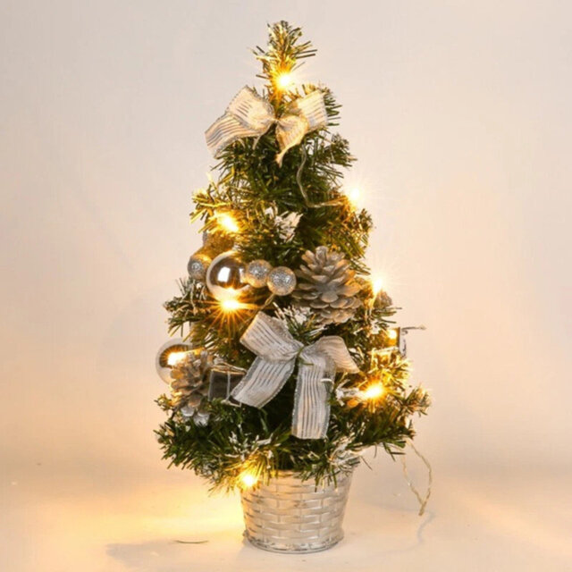 40cm Silver Christmas Tree With Led Lights Tabletop Ornaments Holiday Decoration