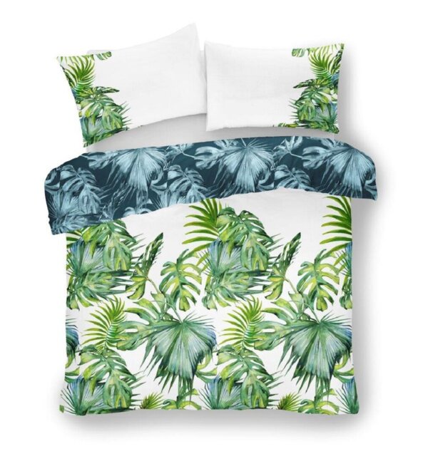 Tropical Leaf Print Duvet Cover Set with Matching Pillowcases - Polycotton Bedding