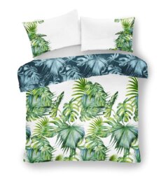 Tropical Leaf Print Duvet Cover Set with Matching Pillowcases - Polycotton Bedding