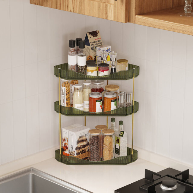 3-Tier Bathroom Organiser Countertop Storage, Plastic Makeup Skincare Organiser, Vanity Perfume Trays Counter Shelf, Corner Shower Caddy, Corner Stora