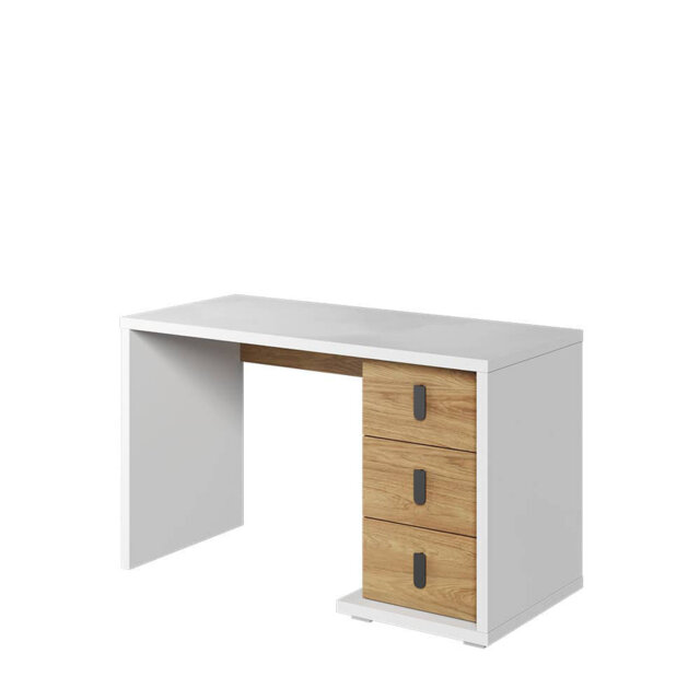 Spacious 3-Drawer Computer Desk W125cm - Sleek Natural Hickory & Alpine White for Modern Home Office