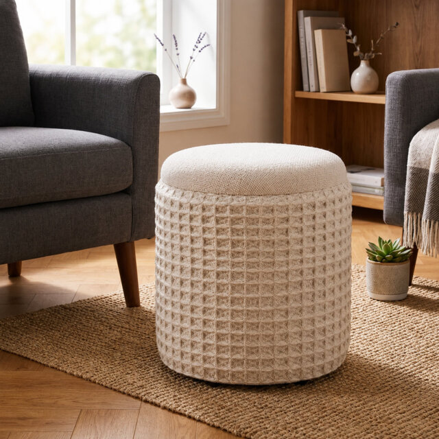 Modern Cream 40cm Ottoman Footstool Pouffe With Storage for Living Room or Bedroom