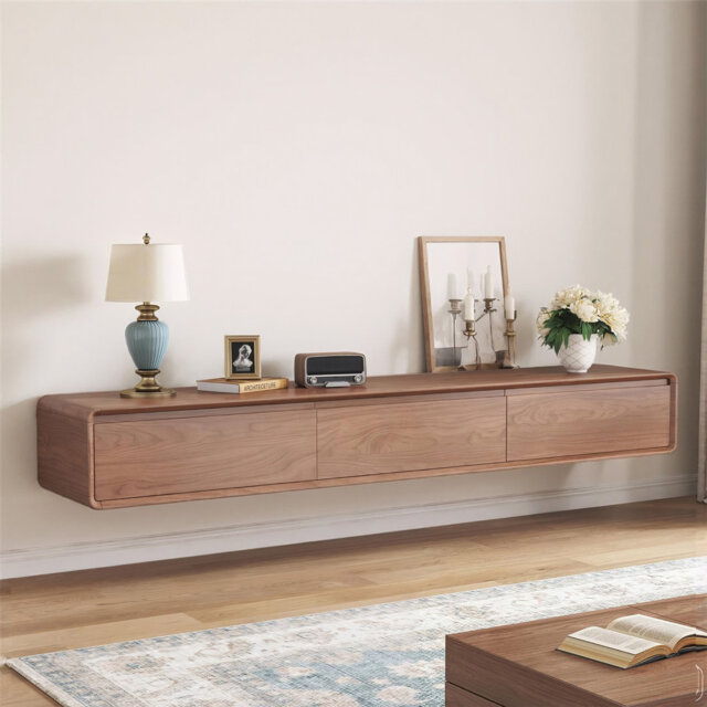 Luxe 2.0m Floating TV Unit for Large Walls - Wall-Mounted Cabinet with Drawers in Walnut, Ideal for 75-Inch & Above TVs in Living Room & Bedroom