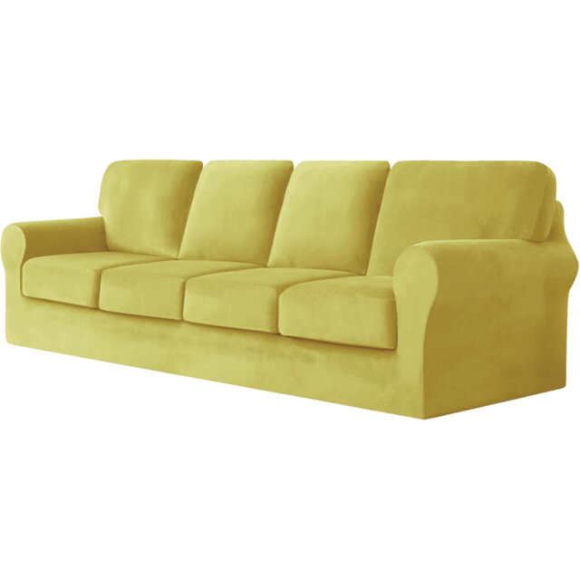 Sofa Cover With Separate Seat Cushions And Backrests Stretch Velvet Sofa Slipcover Couch Covers Furniture Protector Split Combined (Large 4 Seat Set 9