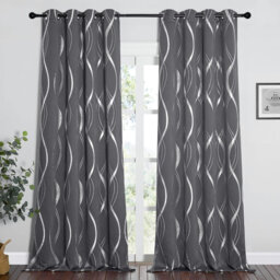 Silver Wave Line Foil Grey Blackout Curtains, Grey, 117 x 229 cm, 2 Panels