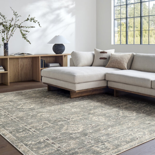 Galey Alix x Livabliss Collins Avenue I-Vintage Green Beige Grey Traditional Vintage Boho Fringe Living Dining Bedroom Rug