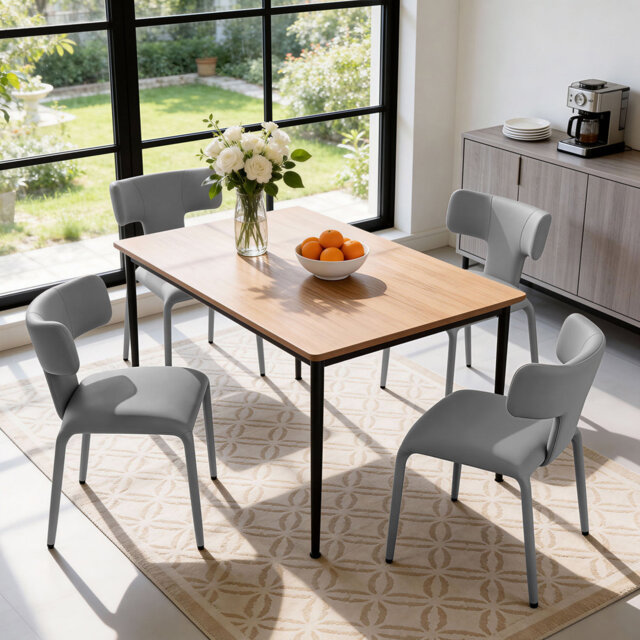 Dining Chair Set of 2, Upholstered Kitchen Chair with Backrest and Soft Cushion, Metal Frame Covered in Faux Leather, Suitable for Kitchen, Living Ro