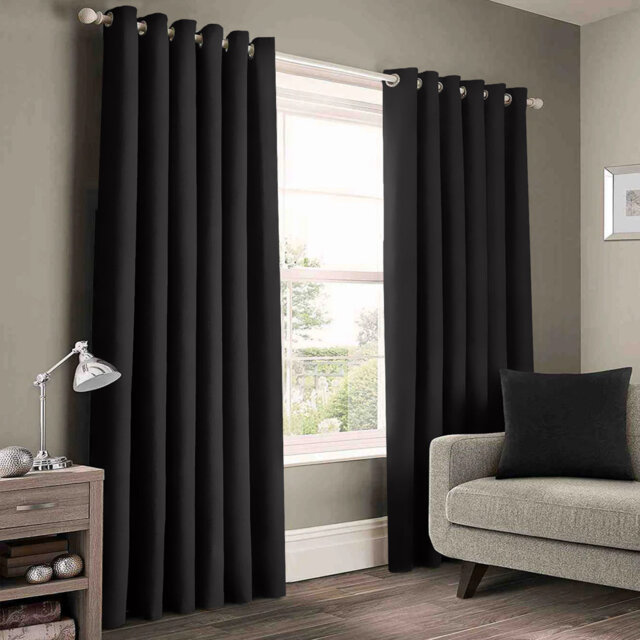 Luxury 230 GSM 100% Blackout Eyelet Room Darkening Curtain Pair