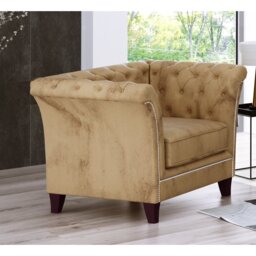 Chesterfield  Armchair Made of Velvet Fabric with Solid Wood Legs