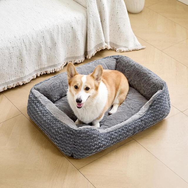 Medium Dog Bed Washable, Super Soft Rectangle Dog Beds With Raised Edge, Fluffy Anti Anxiety Pet Bed For Medium Dogs, 25X21x8inch
