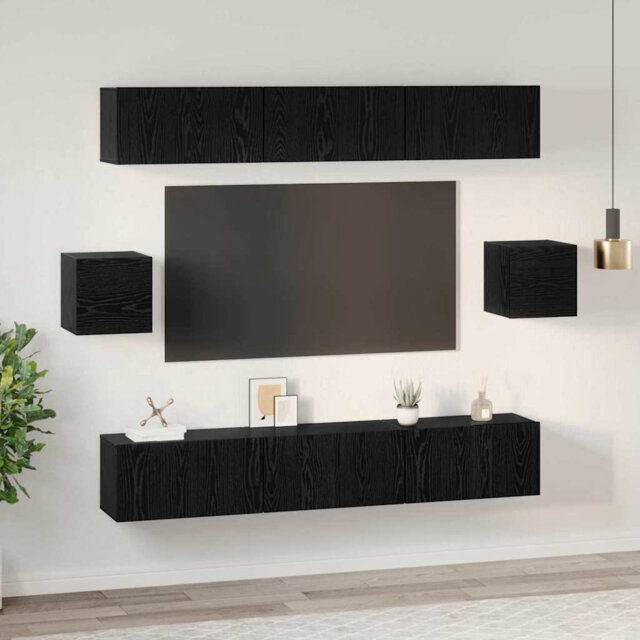 TV Cabinet Set 8 Pcs Black Oak 60 X 30 X 30 Cm Engineered Wood