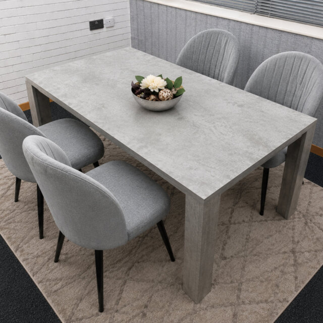 Stone Grey Effect Dining Table Set with Arrow Tabletop & Grey Fabric Chairs