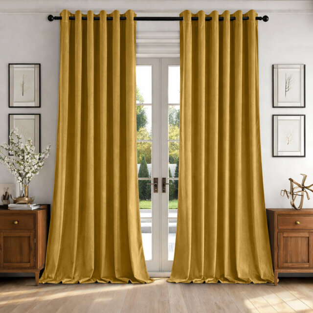 Alsey 100% Velvet Blackout Eyelet Ready Made Curtains & Drapes with matching Tie Backs