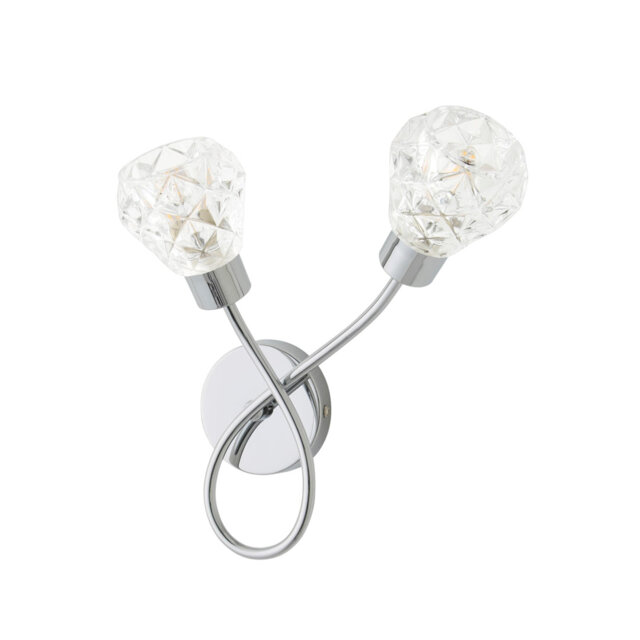 Aleandro Pair of Chrome 2 Way Wall Lights with Crystal Effect Shades and Bulbs