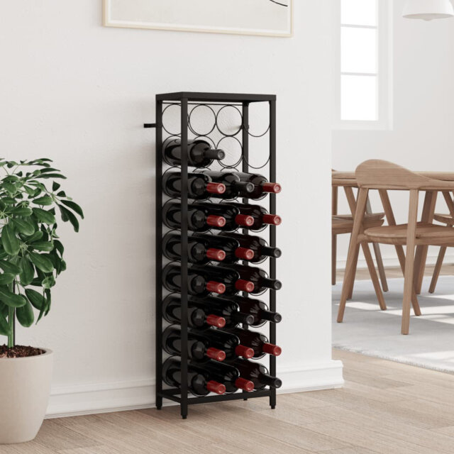 "Afizah Wine Rack for 27 Bottles Black 34"" x 18"" x 100"" Wrought Iron"