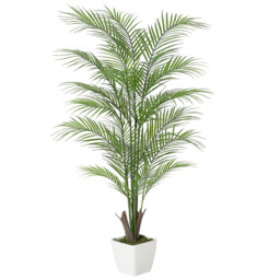 Artificial Areca Palm Tree In Pot - Fake Tropical Silk Plant with Tall White Planter - Faux Indoor Floor Decor for Home, Living Room, Office