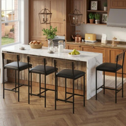 Upholstered Bar Stools with Back & Footrest, Dining Room