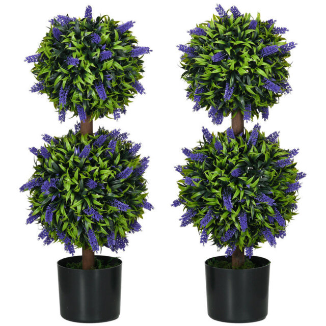 Set of 2 Artificial Plants, Lavender Flowers Ball Trees with Pot, for Home Living Room Indoor Outdoor Decor, 70cm