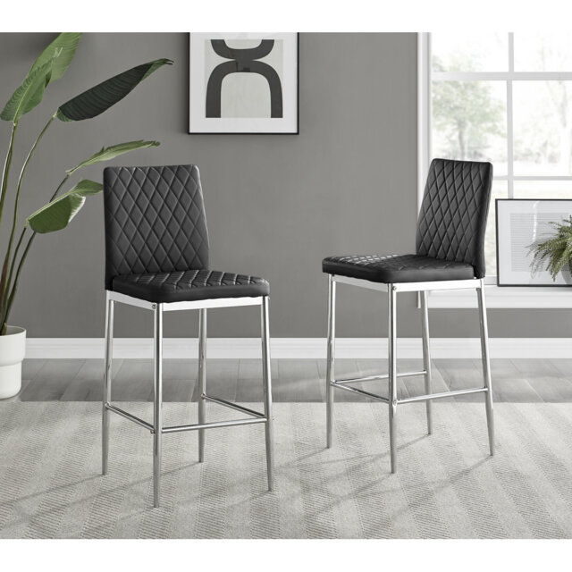 Milton Luxury Breakfast Bar Stool in Quilted Design Faux Leather - Modern Chic Kitchen