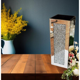 Flower Vase With Floral Design Crystal Crushed Diamond Silver 13x13x35Cm
