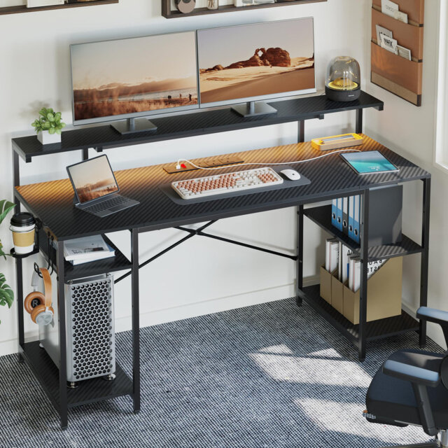 Metal Base Computer Desk with Power Outlet