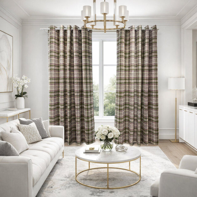 Premium Woven Check Style Blackout Curtains Pair - Thermal Insulated Light Blocking Noise Reducing Polyester Window Panels
