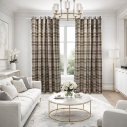 Premium Woven Check Style Blackout Curtains Pair - Thermal Insulated Light Blocking Noise Reducing Polyester Window Panels