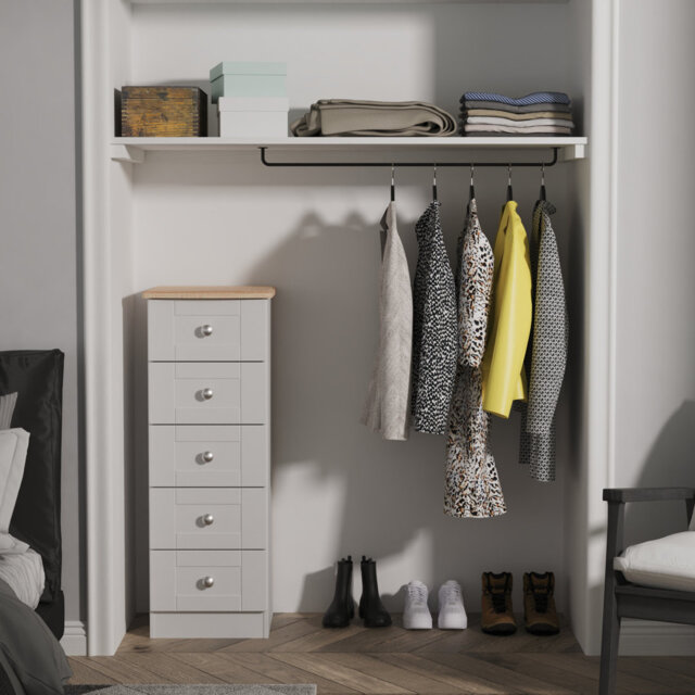 Ondrasek 5 Drawer Bedside Cabinet in White Ash & Bardolino Oak (Ready Assembled)