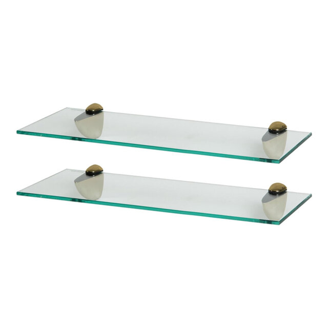Harbour Housewares - Floating Glass Shelves with Metallic Brackets - Set of 2