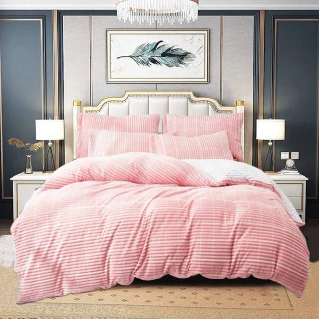 Luxury Teddy Fleece Bedding Set Warm Winter Check Duvet Cover With Pillowcase
