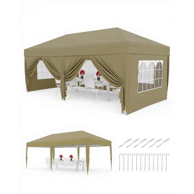 Heavy Duty Waterproof Pop Up Gazebo Canopy Shelter with Sidewalls, 300x600 cm Outdoor Tent with Carry Bag for Party Camping Market Stall