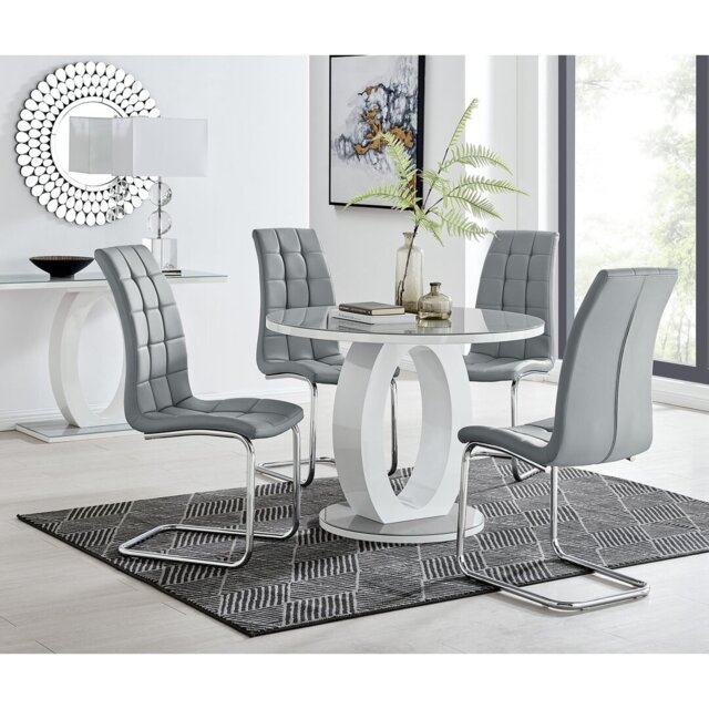 Scottsmoor Modern Halo Seat Round Dining Table Set - 4 Upholstered Faux Leather Dining Chairs