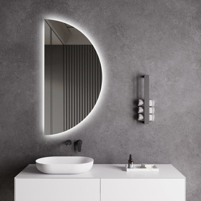 Setenil Half Moon Heated Anti-fog Led Bathroom Mirror 50x100cm