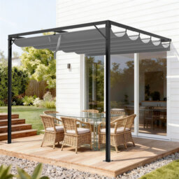 2 Size Metal Pergola Wall Mounted Pergola with Retractable Roof Canopy