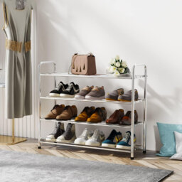 Shoe Storage Shelf 4 Tiers 68 x 26 x 65 cm, Holds up to 12 Pairs of Shoes for Living Room Silver
