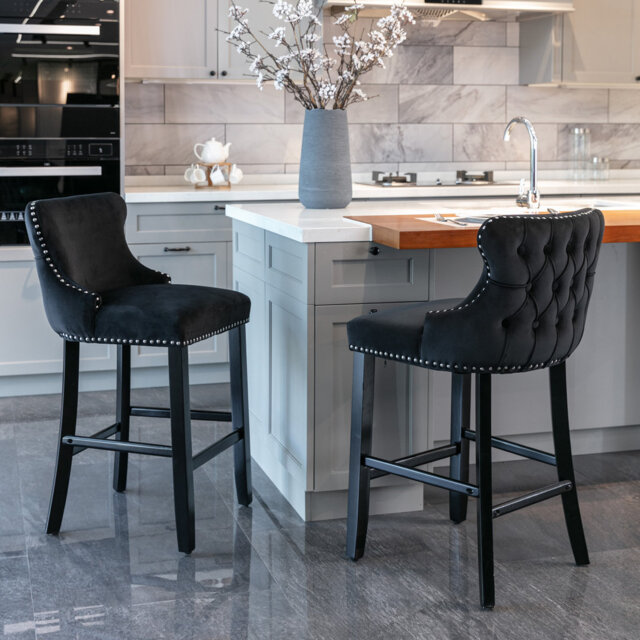 Upholstered Counter Stool with Solid Wood Frame