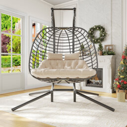 Double Hanging Egg Chair Wth Stand, Patio Hammock Swing Chair With Cushion Loveseat