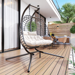 Double Hanging Egg Chair Wth Stand, Patio Hammock Swing Chair With Cushion Loveseat
