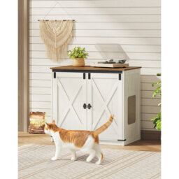 Cat Litter Box Enclosure, Farmhouse Hidden Litter Box Cabinet Furniture with 2 Door, Indoor Cat House with Adjustable Dividers, 80 x 50 x 79.5cm, Rust