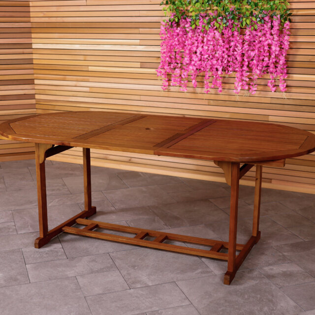 Oval Acacia Extendable Outdoor Dining Table With Umbrella Hole , 200cm cm W 100cm cm D