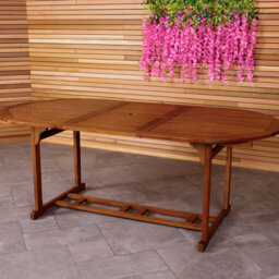 Oval Acacia Extendable Outdoor Dining Table With Umbrella Hole , 200cm cm W 100cm cm D