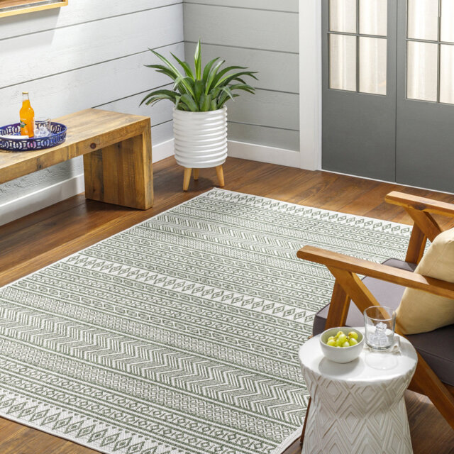 Marcus Indoor & Outdoor Boho Olive Green Beige Rug