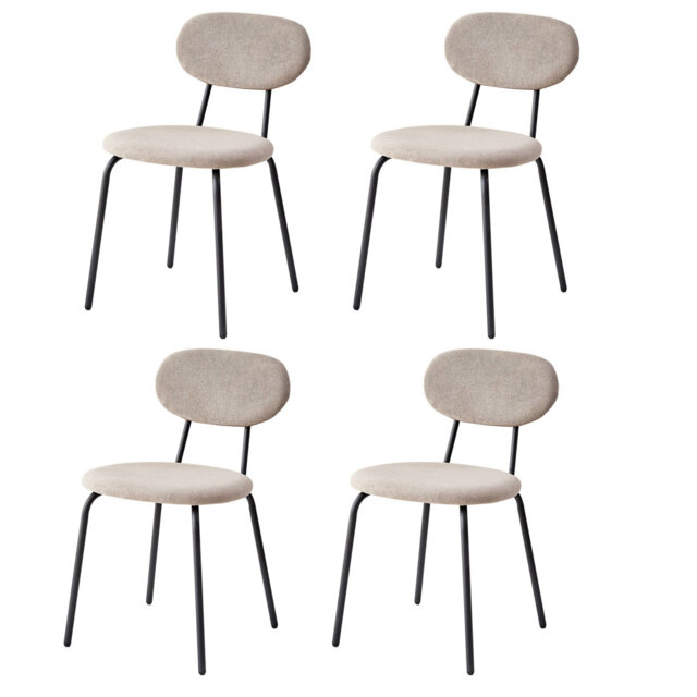 Set Of 4 Chairs - Simple Modern Fabric Dining Chair -  Velvet Dining Chair - Black Metal Legs - Black