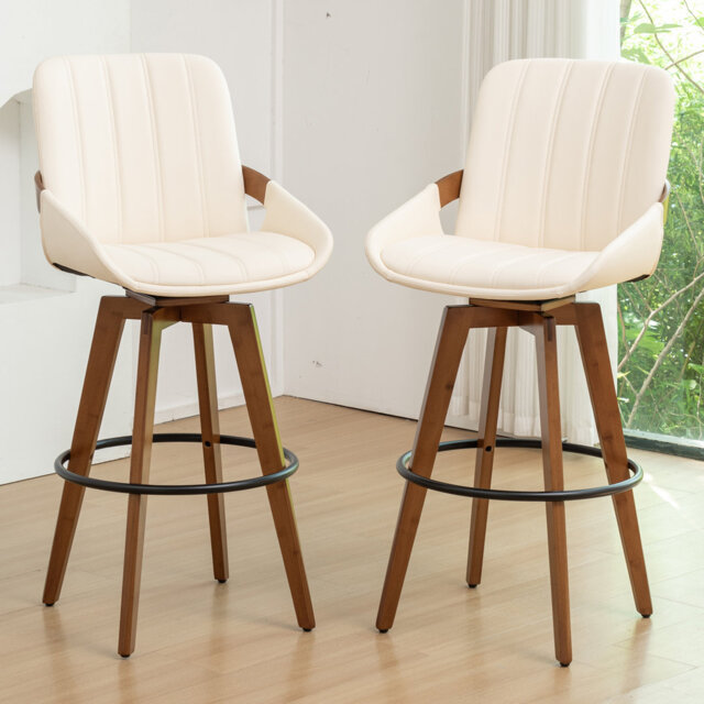 Modern Leather Upholstered Swivel Counter & Bar Stools
