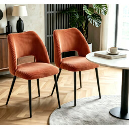 Corduroy Upholstered Dining Chair with Cutout Back and Black Metal  Legs