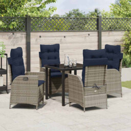 Garden Dining Set With Cushion Grey And Black Rattan Outdoor Furniture
